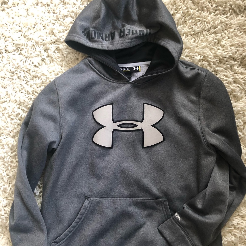 Boys size medium UA hoodie gray and silver